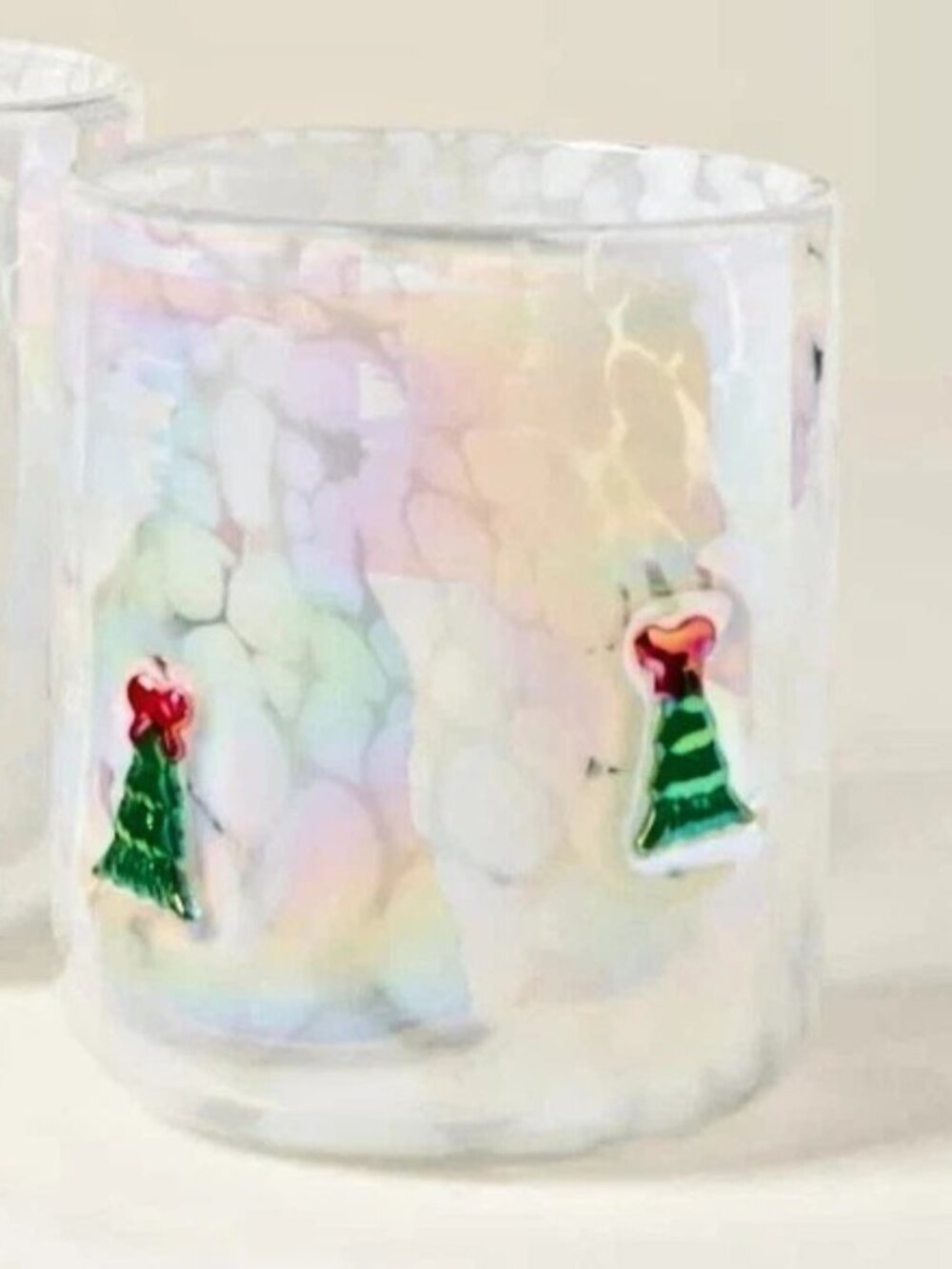 NEW Anthropologie Iridescent Festive Icon Juice Glass - Bow Christmas Tree